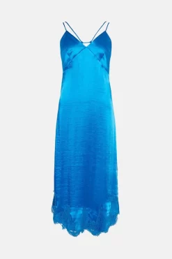 Wholesale 🔥 Karen Millen Textured Satin Lace Hem Woven Midi Slip 👗 Dress 🌟 -Dresses Sales Store bkk03526 blue xl 3