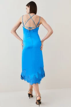 Wholesale 🔥 Karen Millen Textured Satin Lace Hem Woven Midi Slip 👗 Dress 🌟 -Dresses Sales Store bkk03526 blue xl 4