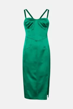 Buy ❤️ Karen Millen Italian Structured Satin Bustier Pencil Midi 👗 Dress 🔔 -Dresses Sales Store bkk03534 green xl 3