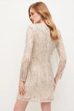 Flash Sale 🛒 Karen Millen Crystal Embellished Fringed Mini 👗 Dress 🧨 -Dresses Sales Store bkk03549 blush xl 2