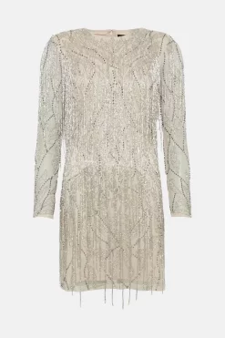 Flash Sale 🛒 Karen Millen Crystal Embellished Fringed Mini 👗 Dress 🧨 -Dresses Sales Store bkk03549 blush xl 3