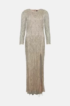Buy ✔️ Karen Millen Crystal Embellished Fringed Maxi 👗 Dress 🥰 -Dresses Sales Store bkk03550 blush xl 3
