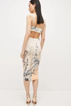 New 😍 Karen Millen Hydrangea Bloom Print Cut Out Zip Detail Midi 👗 Dress 🔔 -Dresses Sales Store bkk03554 floral xl 2