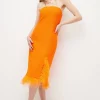 Coupon 🌟 Karen Millen Boucle Feather Hem Pencil Midi 👗 Dress 🧨 -Dresses Sales Store bkk03591 orange xl
