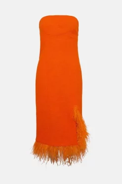 Coupon 🌟 Karen Millen Boucle Feather Hem Pencil Midi 👗 Dress 🧨 -Dresses Sales Store bkk03591 orange xl 3