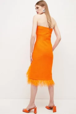 Coupon 🌟 Karen Millen Boucle Feather Hem Pencil Midi 👗 Dress 🧨 -Dresses Sales Store bkk03591 orange xl 4