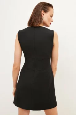 Cheapest 🔥 Karen Millen Compact Stretch Satin Panel Mini 👗 Dress 🎉 -Dresses Sales Store bkk03608 black xl 2