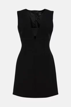 Cheapest 🔥 Karen Millen Compact Stretch Satin Panel Mini 👗 Dress 🎉 -Dresses Sales Store bkk03608 black xl 3