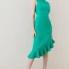 Best Pirce 🛒 Karen Millen Structured Crepe Cut Out Ruffle Hem Midi 👗 Dress 🔔 -Dresses Sales Store bkk03629 green xl