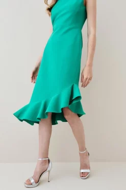 Best Pirce 🛒 Karen Millen Structured Crepe Cut Out Ruffle Hem Midi 👗 Dress 🔔 -Dresses Sales Store bkk03629 green xl 2
