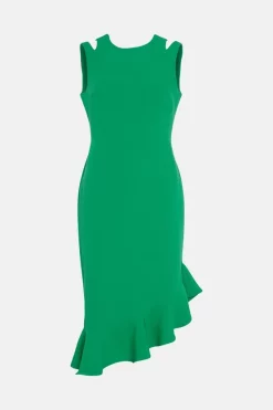 Best Pirce 🛒 Karen Millen Structured Crepe Cut Out Ruffle Hem Midi 👗 Dress 🔔 -Dresses Sales Store bkk03629 green xl 3