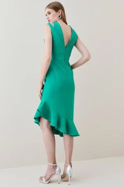 Best Pirce 🛒 Karen Millen Structured Crepe Cut Out Ruffle Hem Midi 👗 Dress 🔔 -Dresses Sales Store bkk03629 green xl 4
