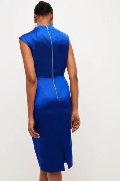 Outlet 😍 Karen Millen Italian Satin Structured Pencil Midi 👗 Dress 🛒 -Dresses Sales Store bkk03646 cobalt xl 2