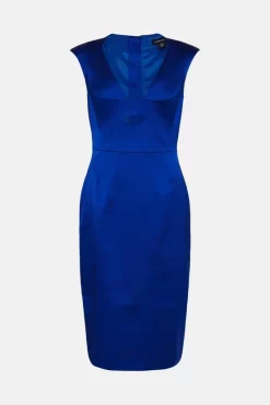 Outlet 😍 Karen Millen Italian Satin Structured Pencil Midi 👗 Dress 🛒 -Dresses Sales Store bkk03646 cobalt xl 3