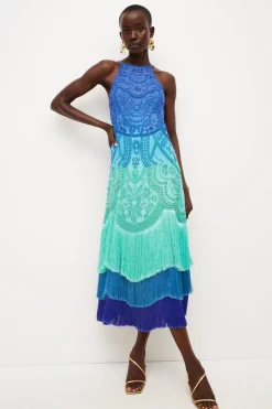 Flash Sale 🤩 Karen Millen Ombre Fringe Strappy Beaded Maxi 👗 Dress ❤️