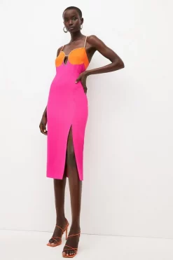 Hot Sale 🥰 Karen Millen Compact Stretch Viscose Diamante Midi 👗 Dress ⌛