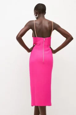 Hot Sale 🥰 Karen Millen Compact Stretch Viscose Diamante Midi 👗 Dress ⌛ -Dresses Sales Store bkk03811 pink xl 2