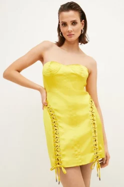 Best deal ❤️ Karen Millen Italian Structured Satin Corset Bustier Mini 👗 Dress ✔️ -Dresses Sales Store bkk03934 lime xl 2