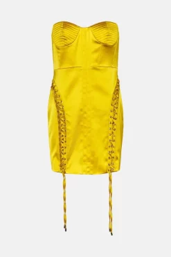 Best deal ❤️ Karen Millen Italian Structured Satin Corset Bustier Mini 👗 Dress ✔️ -Dresses Sales Store bkk03934 lime xl 3