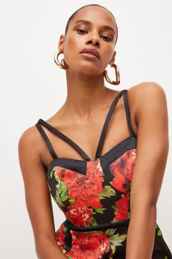 Best Sale ✨ Karen Millen Italian Signature Stretch Rose Print Midi 👗 Dress 🥰