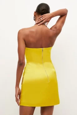 Best Pirce ⭐ Karen Millen Italian Structured Satin Drape Bandeau Mini 👗 Dress 👍 -Dresses Sales Store bkk04123 lime xl 2