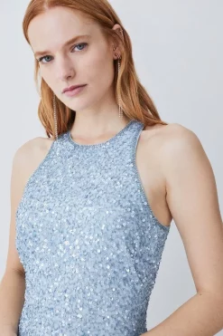 Flash Sale 🔥 Karen Millen Asymmetric Hem Fringe Hater Midi 👗 Dress ✨ -Dresses Sales Store bkk04319 blue xl 4