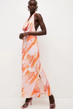 Discount ⌛ Karen Millen Petite Optical Print Midi Halter 👗 Dress 💯
