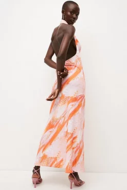 Discount ⌛ Karen Millen Petite Optical Print Midi Halter 👗 Dress 💯 -Dresses Sales Store bkk04335 pink xl 2