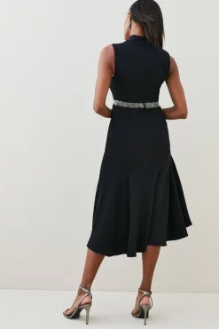 Discount 🤩 Karen Millen Soft Tailored Embellished High Low Midi 👗 Dress 🔔 -Dresses Sales Store bkk04424 black xl 2
