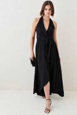 Cheapest 🌟 Karen Millen Soft Tailored Waterfall Halter Maxi 👗 Dress 👍