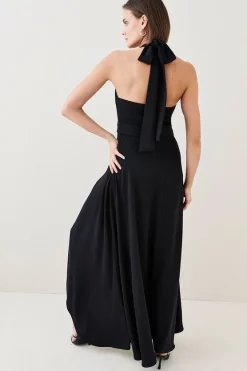 Cheapest 🌟 Karen Millen Soft Tailored Waterfall Halter Maxi 👗 Dress 👍 -Dresses Sales Store bkk04428 black xl 2
