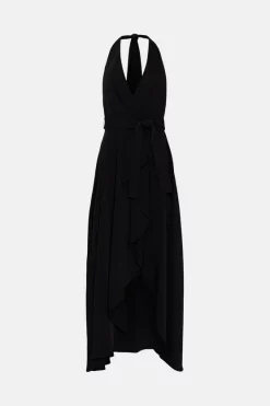 Cheapest 🌟 Karen Millen Soft Tailored Waterfall Halter Maxi 👗 Dress 👍 -Dresses Sales Store bkk04428 black xl 3