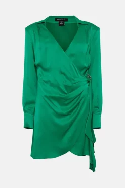 Deals 🌟 Karen Millen Viscose Satin Back Crepe Drape Mini 👗 Dress 🤩 -Dresses Sales Store bkk04465 bright20green xl 3