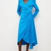 Promo ✔️ Karen Millen Viscose Satin Back Crepe Drape Midi 👗 Dress ❤️ -Dresses Sales Store bkk04466 blue xl