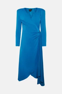 Promo ✔️ Karen Millen Viscose Satin Back Crepe Drape Midi 👗 Dress ❤️ -Dresses Sales Store bkk04466 blue xl 3