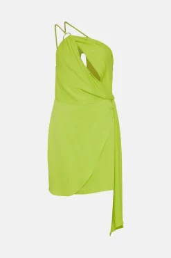 New 🤩 Karen Millen Viscose Satin Crepe Drape Halter Mini 👗 Dress 👍 -Dresses Sales Store bkk04467 lime xl 3