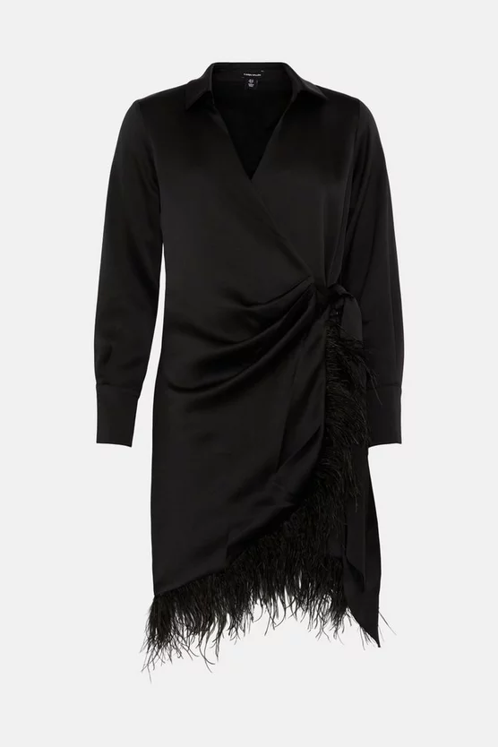 Brand new π Karen Millen Satin Back Crepe Feather Hem π Shirt Mini π Dress β€οΈ 6 Brand new π Karen Millen Satin Back Crepe Feather Hem π Shirt Mini π Dress β€οΈ - Image 4