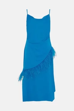 Wholesale 👏 Karen Millen Viscose Satin Back Crepe Feather Cami Midi 👗 Dress 😍 -Dresses Sales Store bkk04500 turquoise xl 3