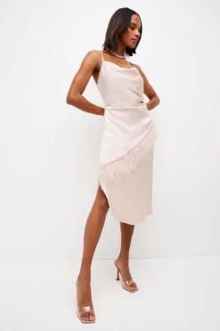 Cheapest 🤩 Karen Millen Satin Back Crepe Feather Cami Midi 👗 Dress 🌟