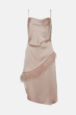 Cheapest 🤩 Karen Millen Satin Back Crepe Feather Cami Midi 👗 Dress 🌟 -Dresses Sales Store bkk04501 pale20pink xl 3