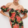 Deals ⭐ Karen Millen Italian Signature Stretch Rose Print Bardot Midi 👗 Dress 🛒 -Dresses Sales Store bkk04534 black xl
