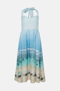 Outlet 🥰 Karen Millen Lydia Millen Tie Up Scenic Print Maxi 👗 Dress 🥰 -Dresses Sales Store bkk04632 blue xl 4