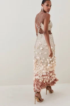 Best Pirce ✔️ Karen Millen Crystal Applique Deep V Woven Maxi 👗 Dress 🌟 -Dresses Sales Store bkk04638 gold xl 2