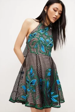 Cheap 😀 Karen Millen Geo And Floral Applique Organdie Mini 👗 Dress 🔔