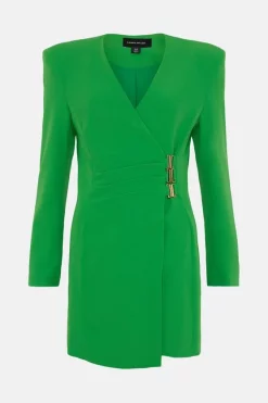 Deals 😉 Karen Millen Strong Shoulder Wrap Mini 👗 Dress ✔️ -Dresses Sales Store bkk04657 green xl 3