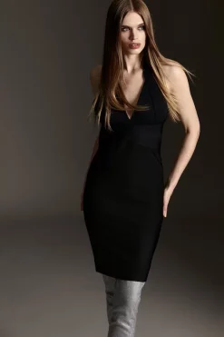 Budget 🎉 Karen Millen Bandage V Neck Knitted Mini 👗 Dress 🔔 -Dresses Sales Store bkk05026 black xl 2