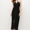 Top 10 🥰 Karen Millen Satin Back Crepe Feather Halter Maxi 👗 Dress 🤩