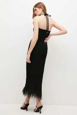 Top 10 🥰 Karen Millen Satin Back Crepe Feather Halter Maxi 👗 Dress 🤩 -Dresses Sales Store bkk05065 black xl 2