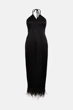 Top 10 🥰 Karen Millen Satin Back Crepe Feather Halter Maxi 👗 Dress 🤩 -Dresses Sales Store bkk05065 black xl 3
