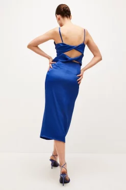 Coupon 😉 Karen Millen Viscose Satin Back Crepe Cut Out Maxi 👗 Dress 👍 -Dresses Sales Store bkk05068 cobalt xl 2